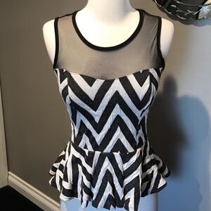 Mandee Black and White Chevron Pattern Peplum Top